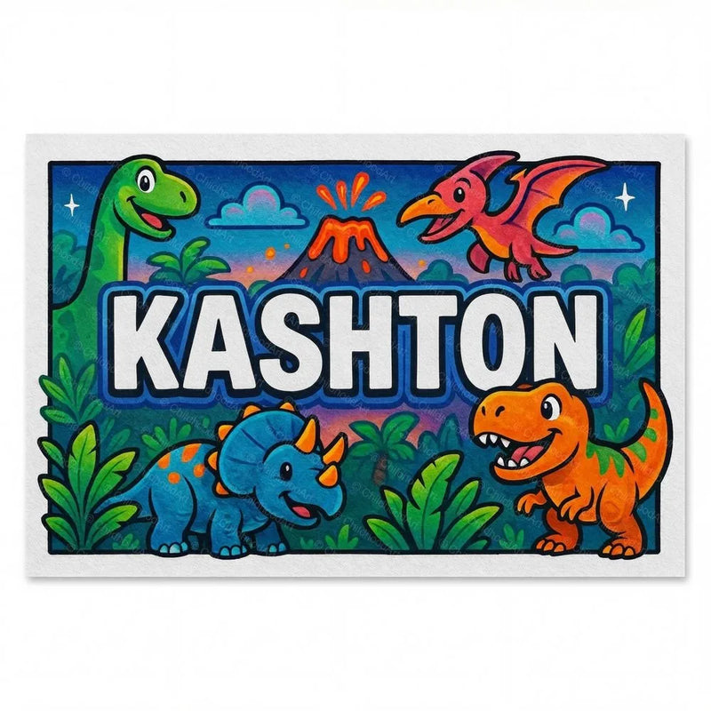 Kashton Name Art - Dinosaur Adventure personalized wall print for kids