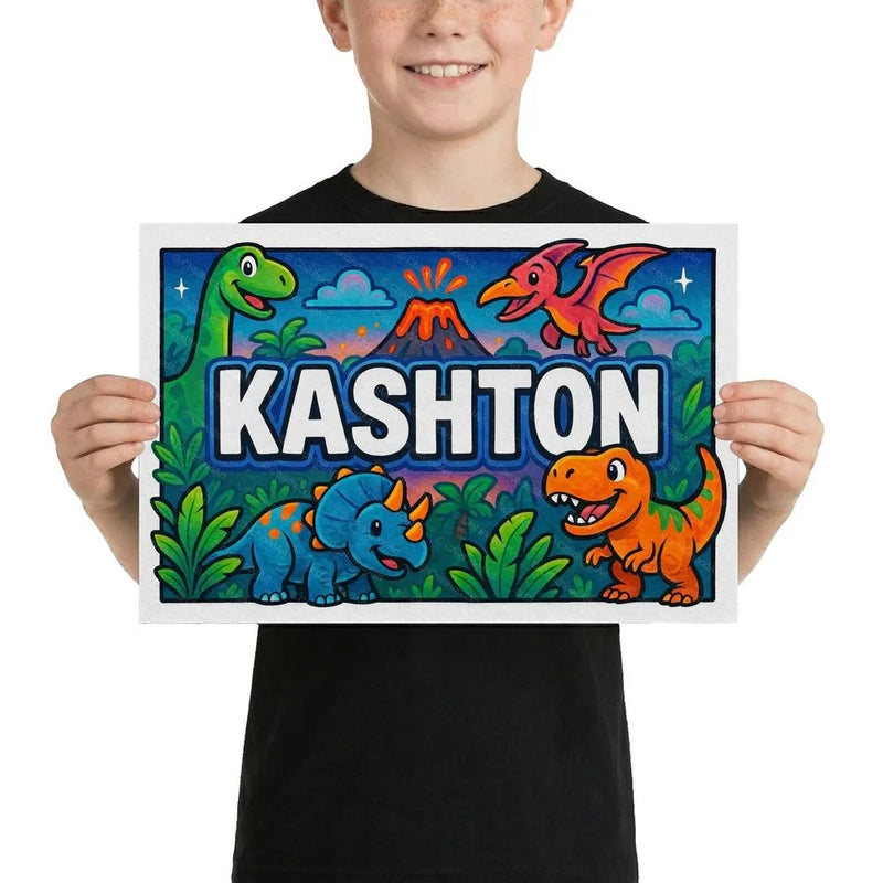 Kashton Name Art - Dinosaur Adventure personalized wall print for kids