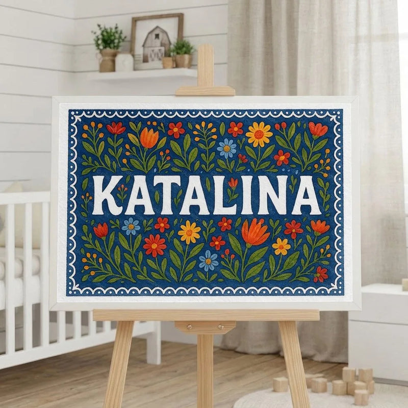 Katalina Name Art - Floral Farmhouse personalized wall print for kids
