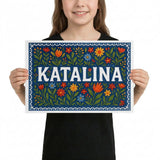 Katalina Name Art - Floral Farmhouse personalized wall print for kids