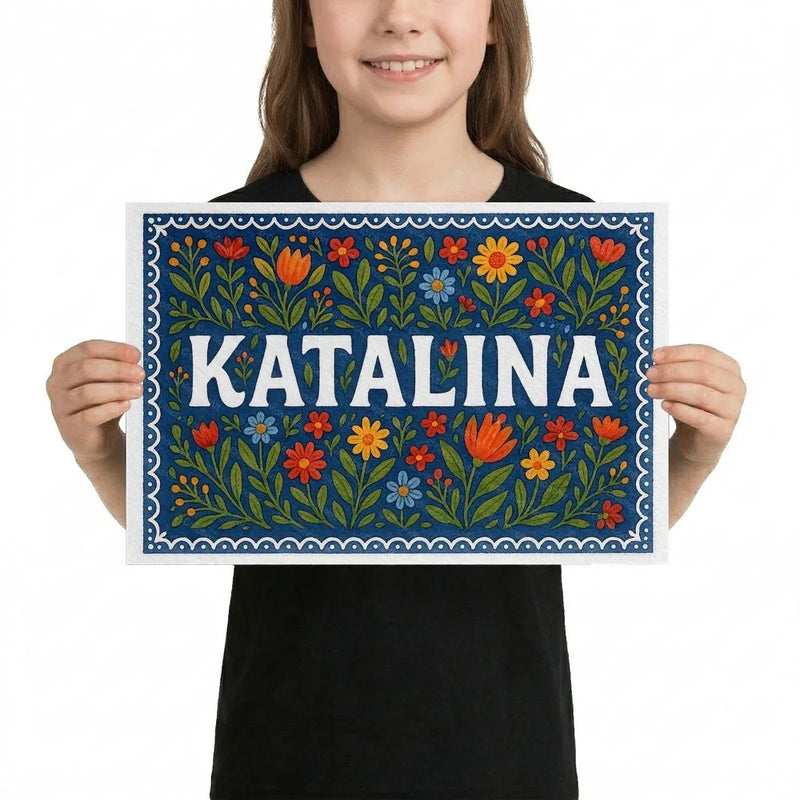 Katalina Name Art - Floral Farmhouse personalized wall print for kids