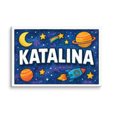 Katalina Name Art - Space Explorers personalized wall print for kids