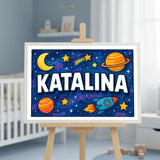 Katalina Name Art - Space Explorers personalized wall print for kids