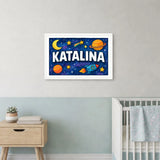 Katalina Name Art - Space Explorers personalized wall print for kids