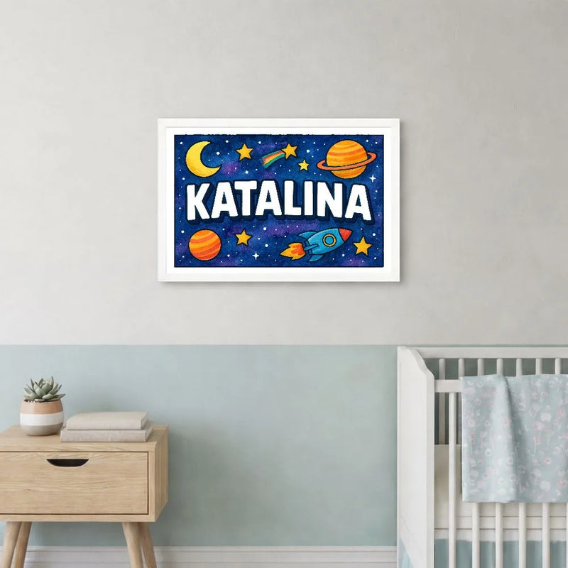 Katalina Name Art - Space Explorers personalized wall print for kids