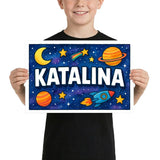 Katalina Name Art - Space Explorers personalized wall print for kids
