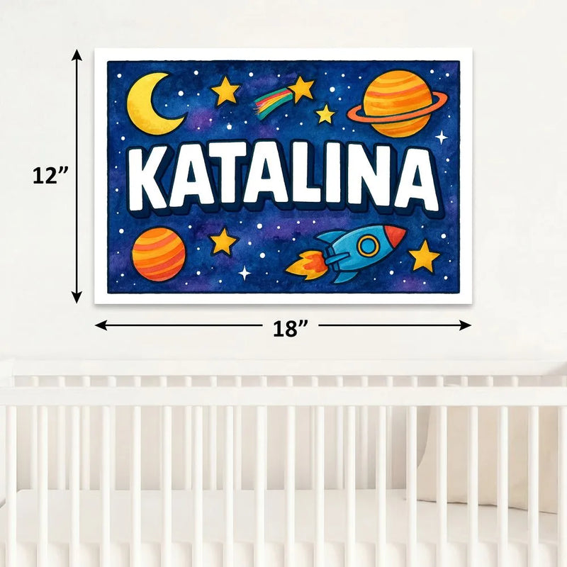 Katalina Name Art - Space Explorers personalized wall print for kids