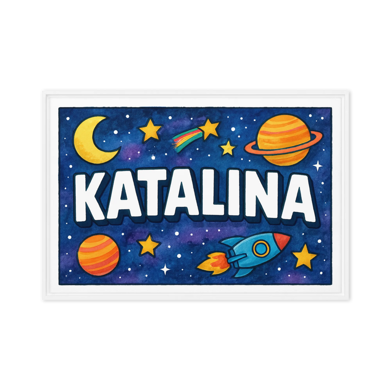 Katalina Name Art - Space Explorers personalized wall print for kids