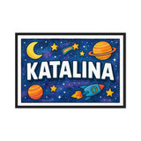 Katalina Name Art - Space Explorers personalized wall print for kids