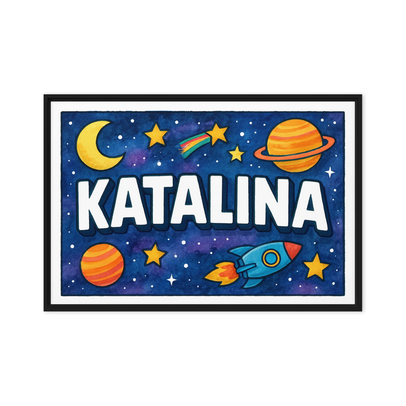 Katalina Name Art - Space Explorers personalized wall print for kids