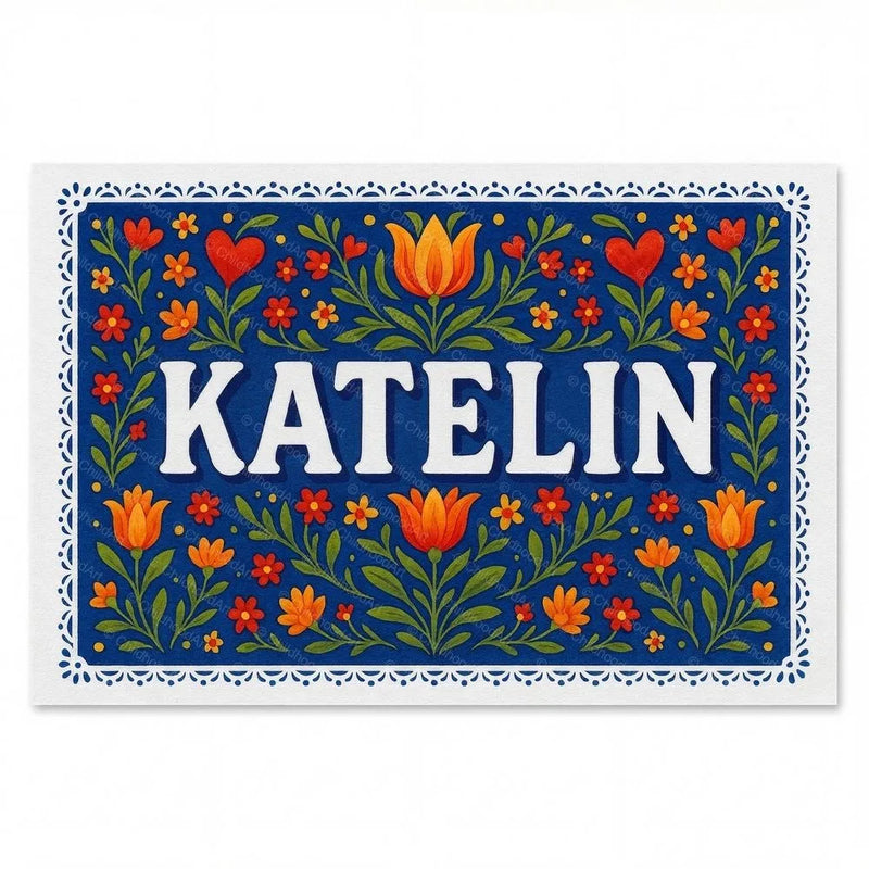 Katelin Name Art - Floral Farmhouse personalized wall print for kids