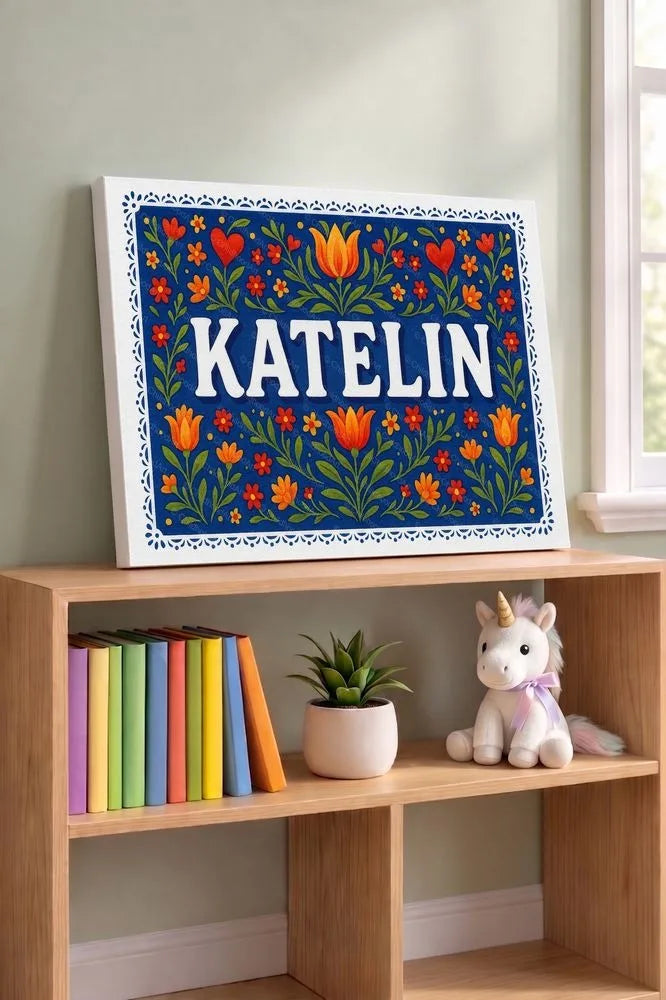 Katelin Name Art - Floral Farmhouse personalized wall print for kids