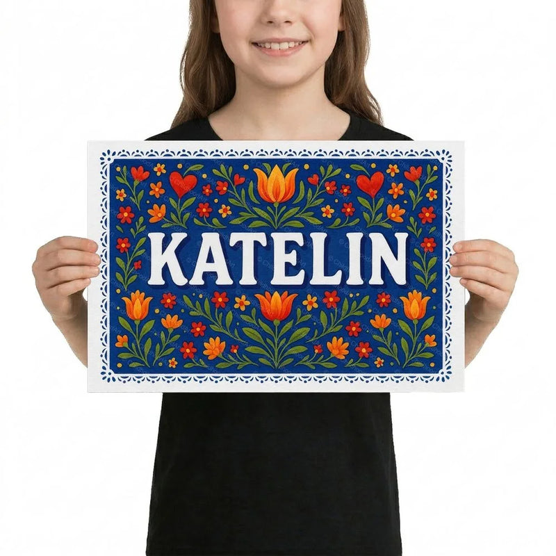 Katelin Name Art - Floral Farmhouse personalized wall print for kids