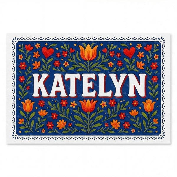 Personalized Katelyn name art print in the Floral farmhouse style