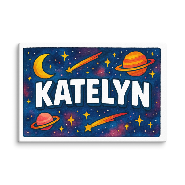 Space explorers themed name art featuring Katelyn