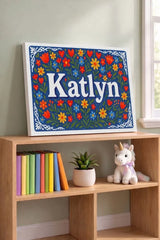 Katlyn Name Art - Floral Farmhouse personalized wall print for kids