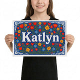 Katlyn Name Art - Floral Farmhouse personalized wall print for kids