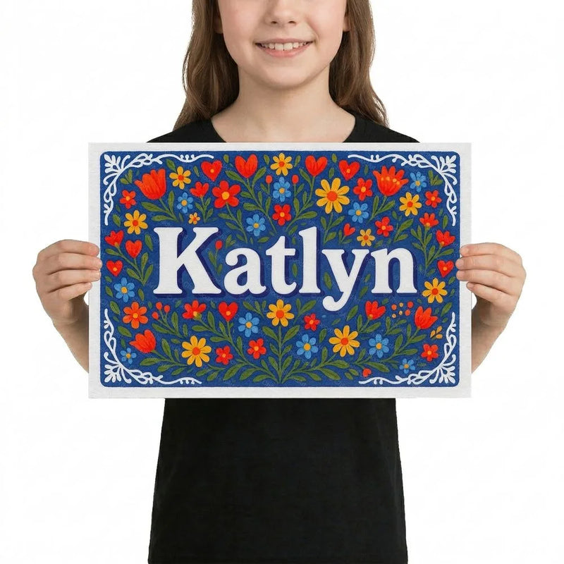 Katlyn Name Art - Floral Farmhouse personalized wall print for kids