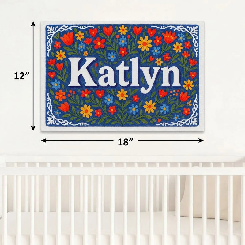 Katlyn Name Art - Floral Farmhouse personalized wall print for kids