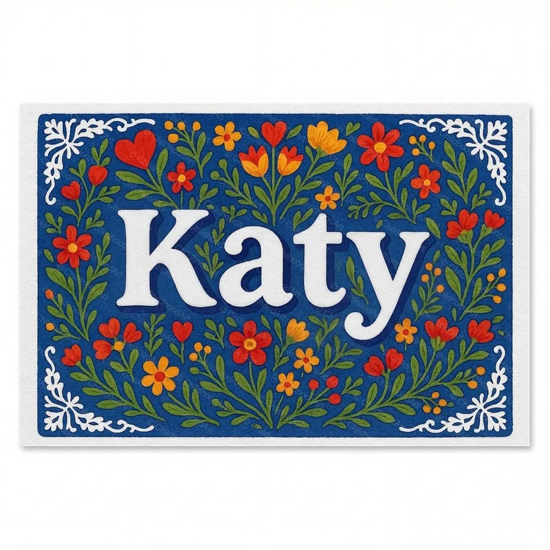 Katy Name Art - Floral Farmhouse personalized wall print for kids