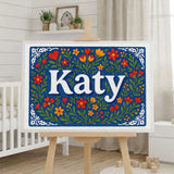 Katy Name Art - Floral Farmhouse personalized wall print for kids