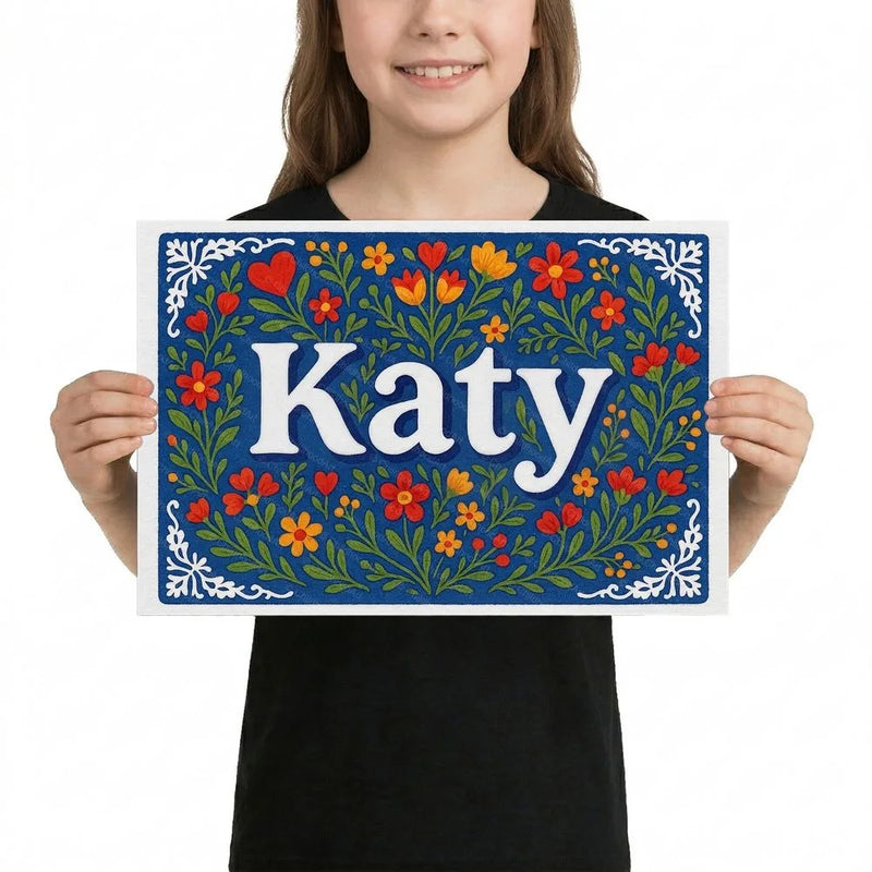 Katy Name Art - Floral Farmhouse personalized wall print for kids