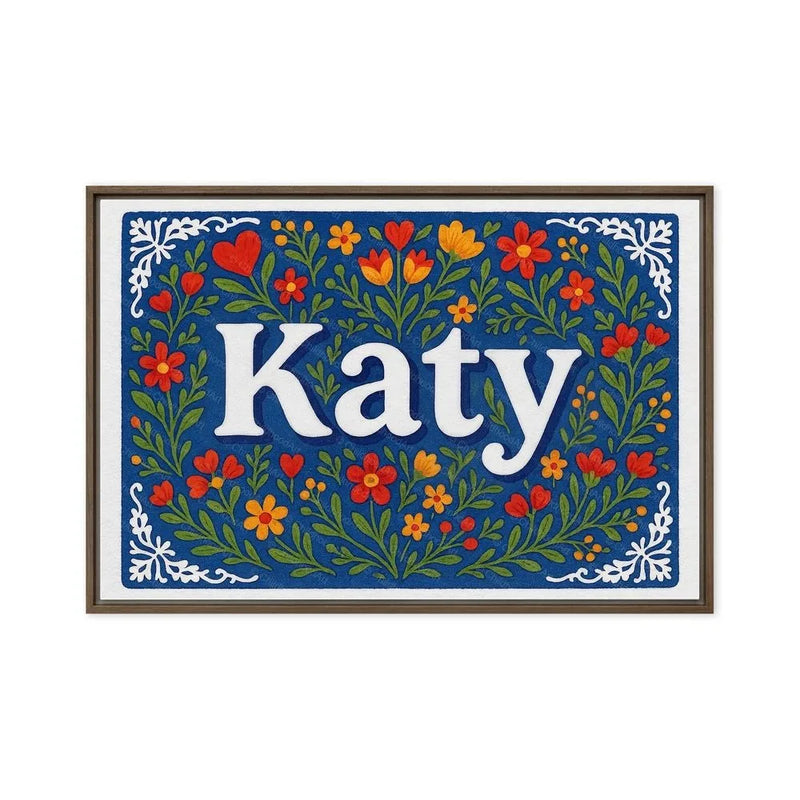 Katy Name Art - Floral Farmhouse personalized wall print for kids