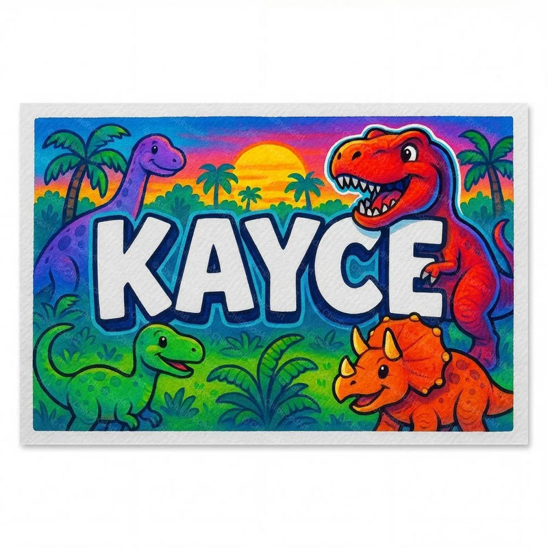 Kayce Name Art - Dinosaur Adventure personalized wall print for kids