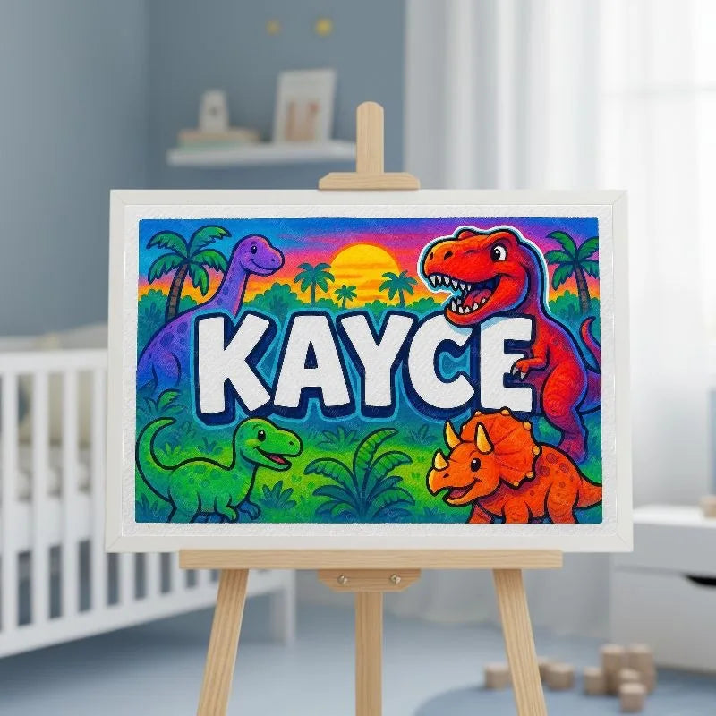Kayce Name Art - Dinosaur Adventure personalized wall print for kids