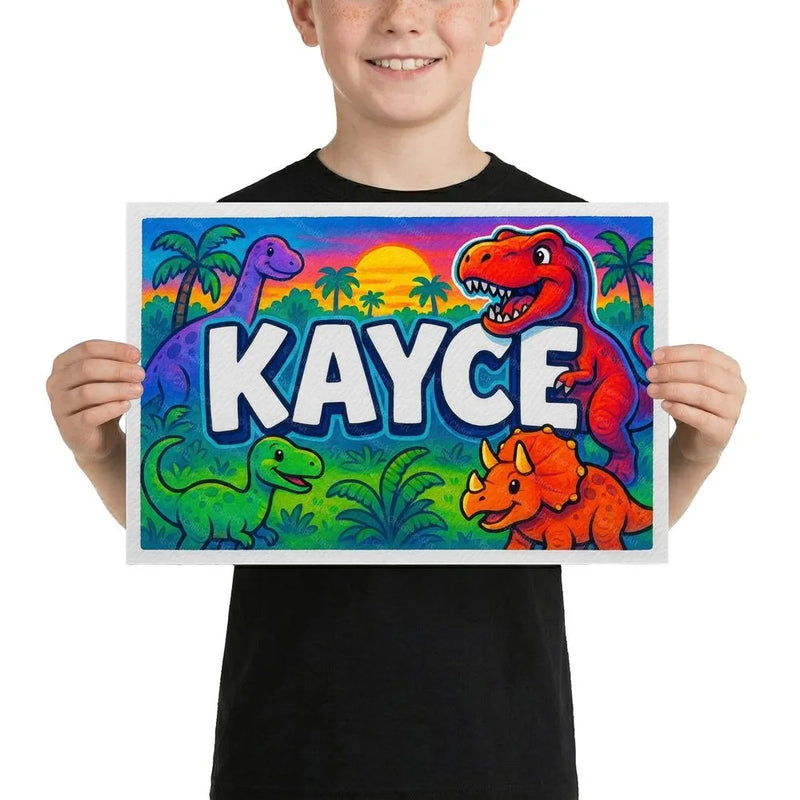 Kayce Name Art - Dinosaur Adventure personalized wall print for kids
