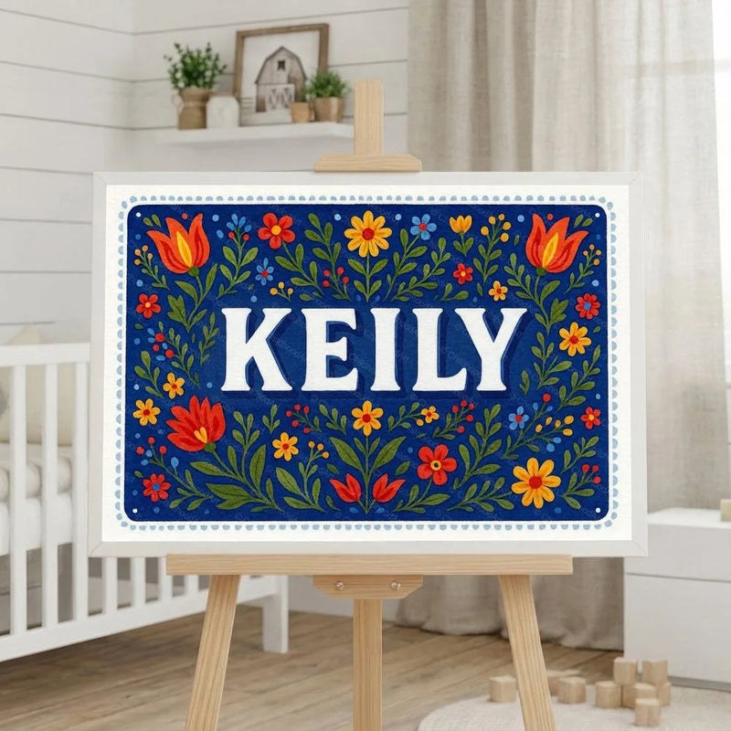 Keily Name Art - Floral Farmhouse personalized wall print for kids