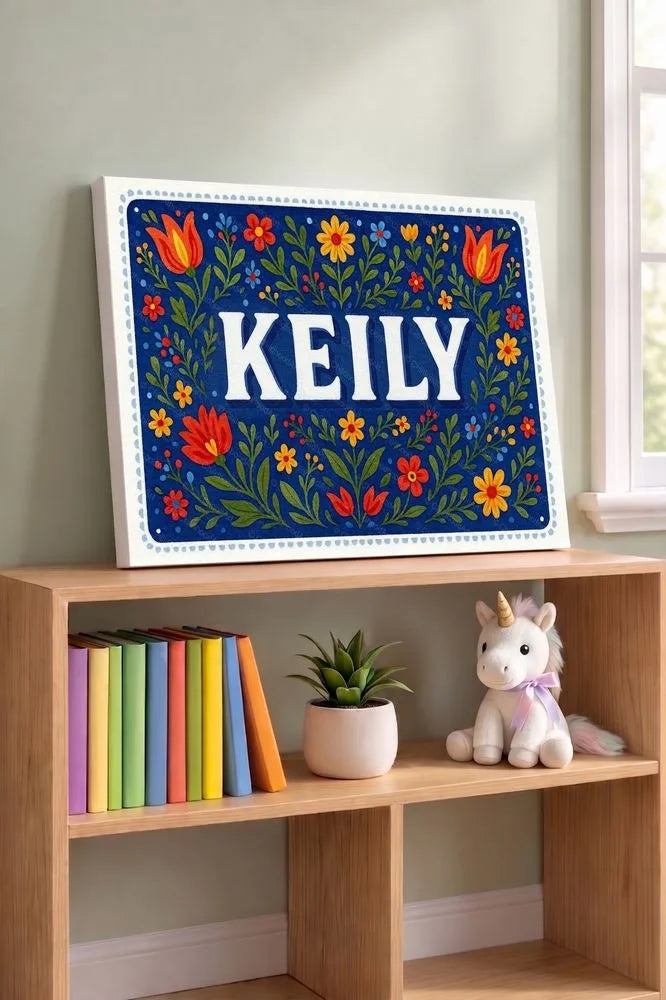 Keily Name Art - Floral Farmhouse personalized wall print for kids