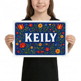 Keily Name Art - Floral Farmhouse personalized wall print for kids