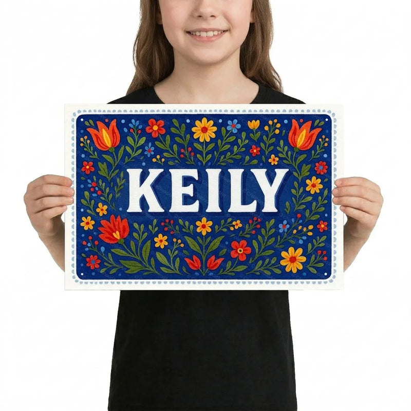 Keily Name Art - Floral Farmhouse personalized wall print for kids
