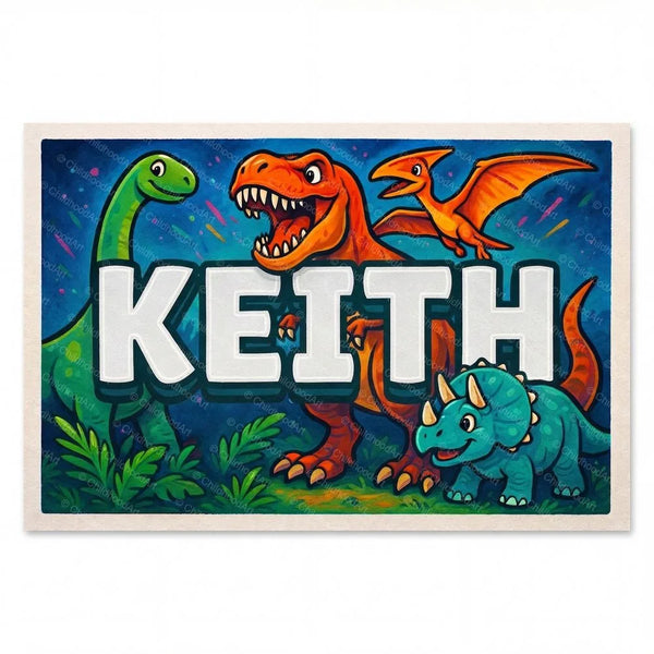 Personalized Keith name art print in the Dinosaur adventure style