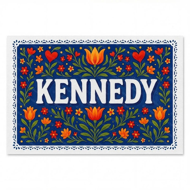 Kennedy Name Art - Floral Farmhouse personalized wall print for kids