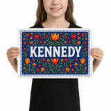 Kennedy Name Art - Floral Farmhouse personalized wall print for kids