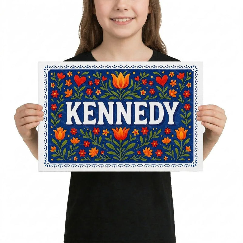 Kennedy Name Art - Floral Farmhouse personalized wall print for kids
