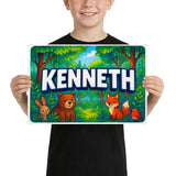 Kenneth Name Art - Forest Friends personalized wall print for kids