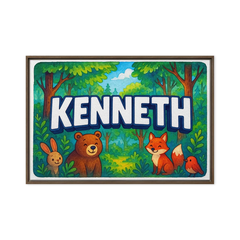 Kenneth Name Art - Forest Friends personalized wall print for kids