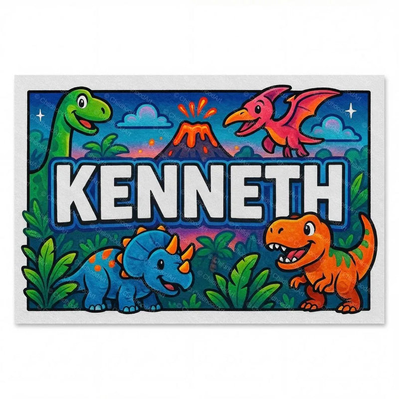 Kenneth Name Art - Dinosaur Adventure personalized wall print for kids