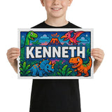 Kenneth Name Art - Dinosaur Adventure personalized wall print for kids