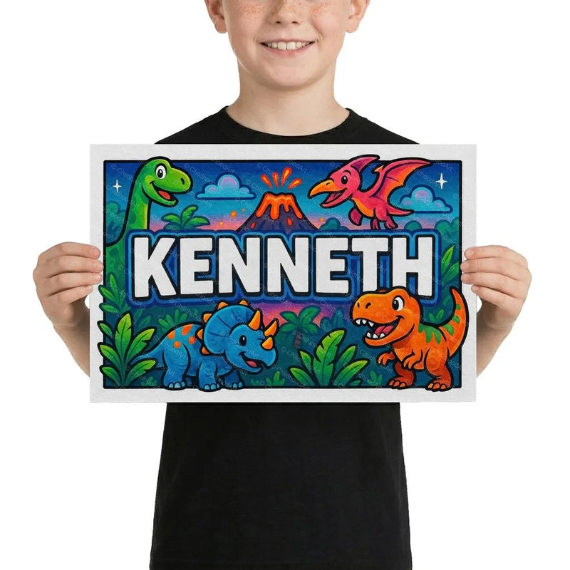 Kenneth Name Art - Dinosaur Adventure personalized wall print for kids