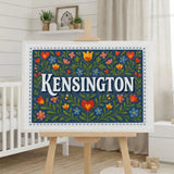 Kensington Name Art - Floral Farmhouse personalized wall print for kids