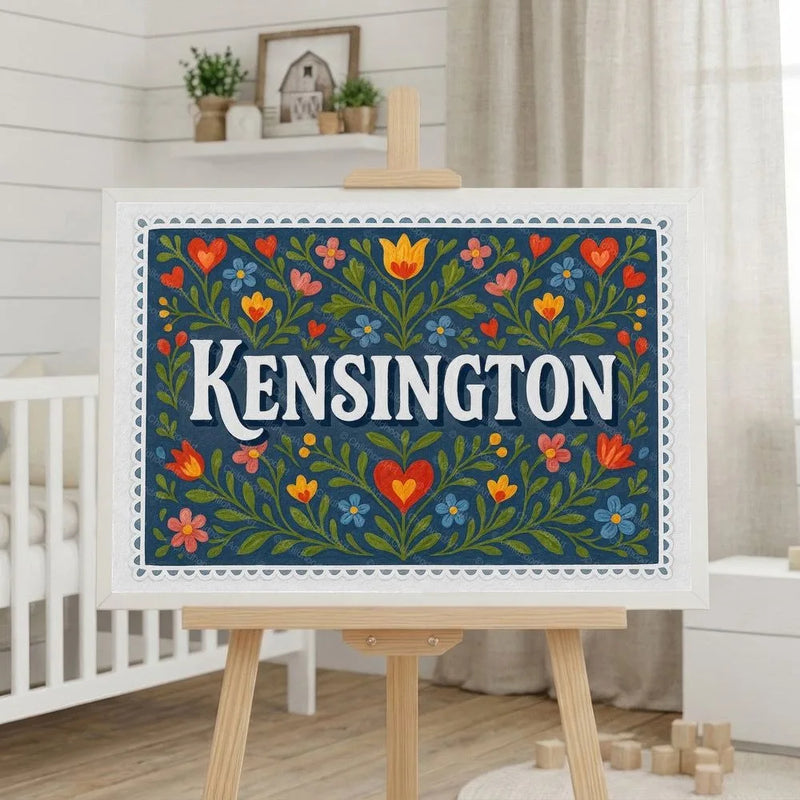 Kensington Name Art - Floral Farmhouse personalized wall print for kids