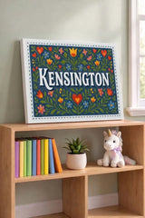 Kensington Name Art - Floral Farmhouse personalized wall print for kids
