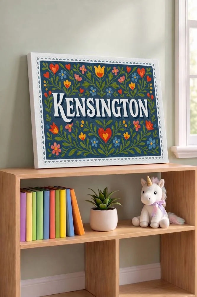 Kensington Name Art - Floral Farmhouse personalized wall print for kids