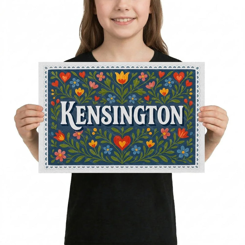 Kensington Name Art - Floral Farmhouse personalized wall print for kids