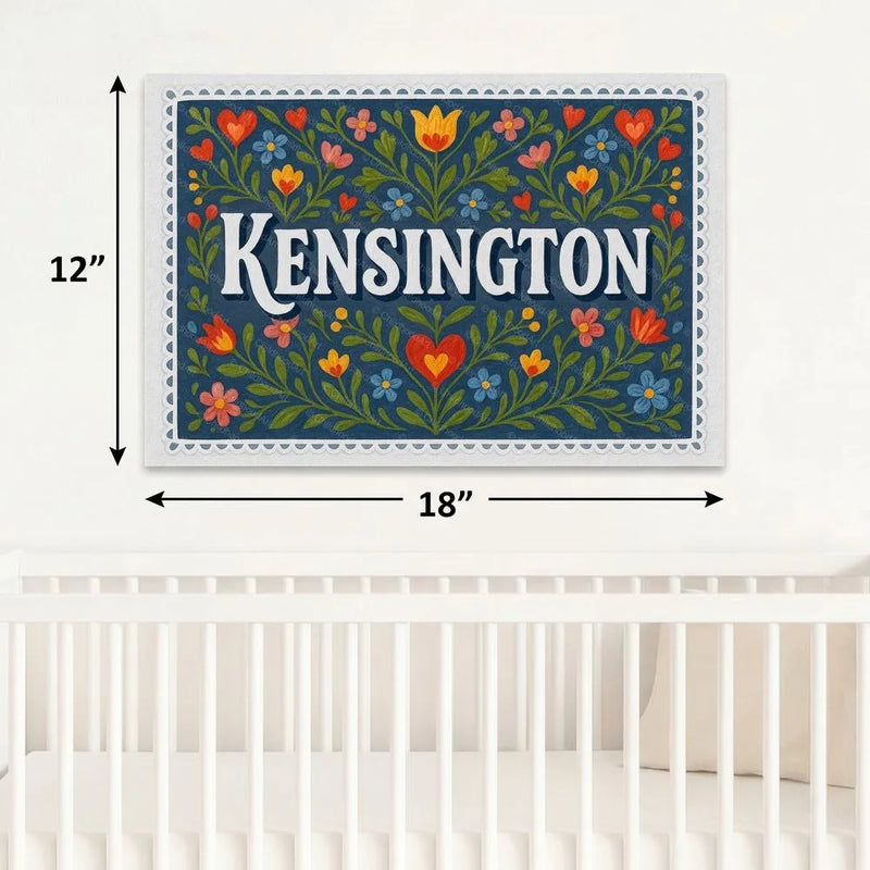 Kensington Name Art - Floral Farmhouse personalized wall print for kids