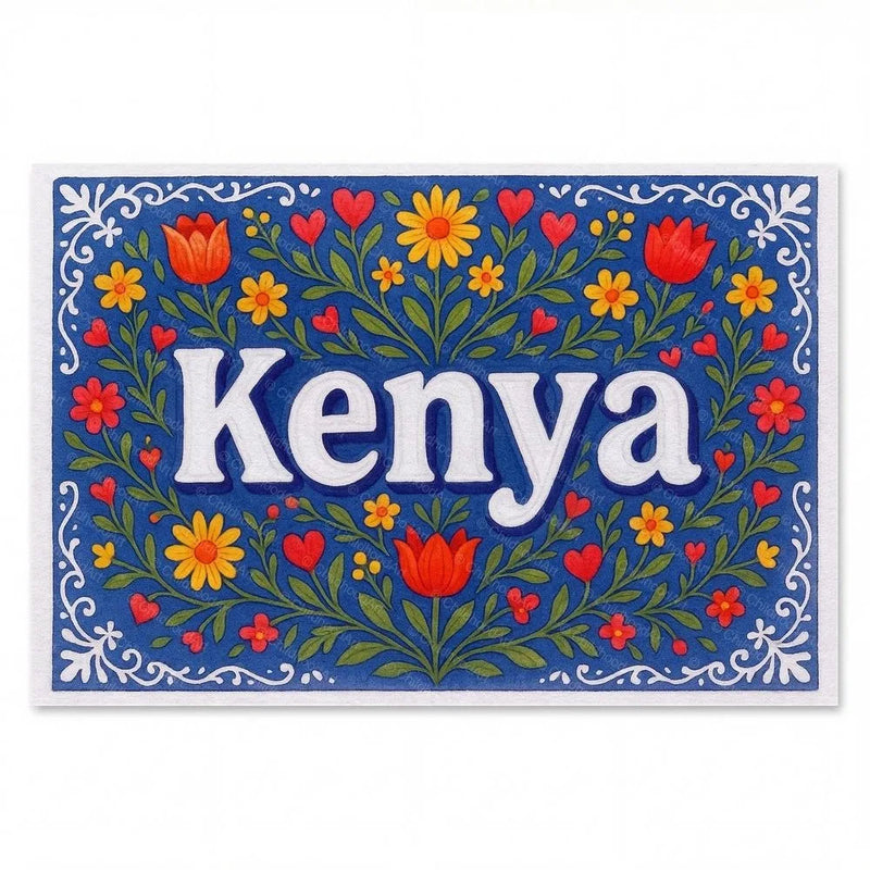 Kenya Name Art - Floral Farmhouse personalized wall print for kids